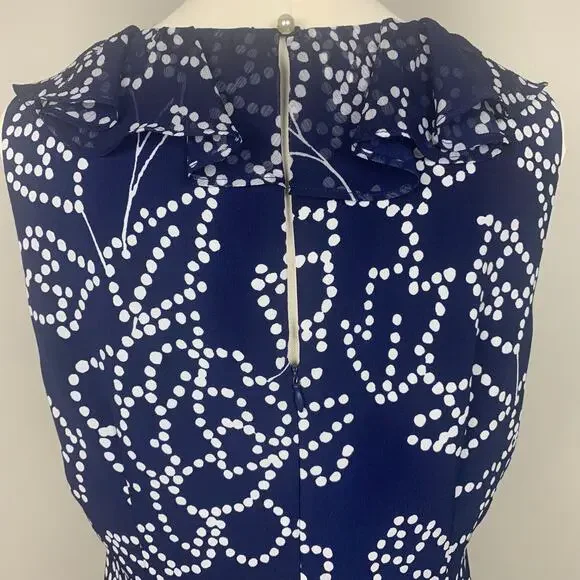 Karl Lagerfeld Navy Blue with White Dots Ruffled Dress Medium - Picture 6 of 8